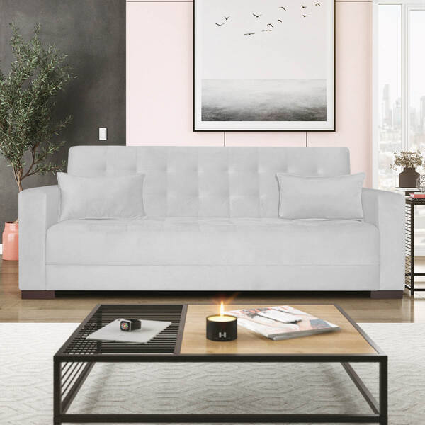 Sofá Cama 3 Lugares Jobim Suede - Amarena Móveis - Branco