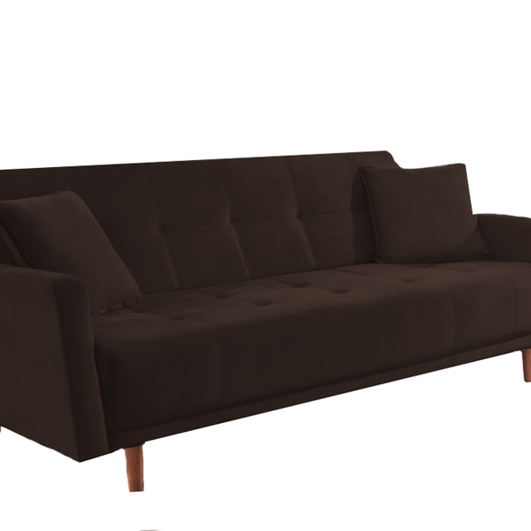 Sofá Cama 3 Lugares Marrom Em Veludo 2,05m Keela