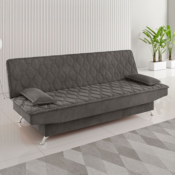 Sofá Cama 3 Lugares Polaris Retrátil Veludo Grafite - Viero M