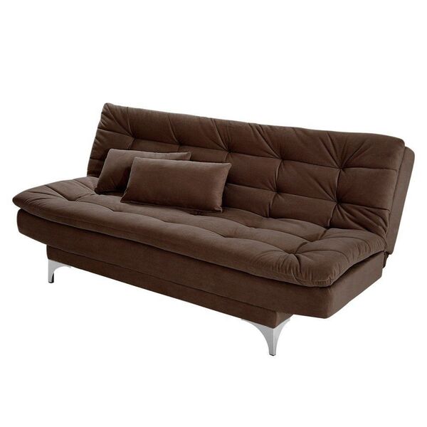 Sofá Cama 3 Lugares Pratic Veludo Liso Marrom G30 - Império E