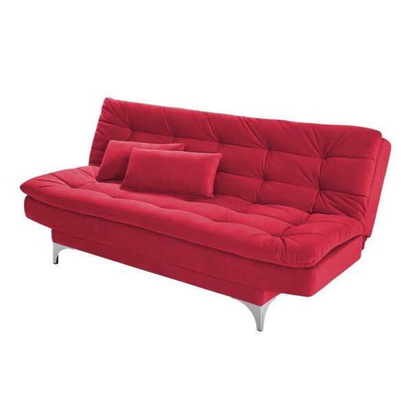 Sofá Cama 3 Lugares Pratic Veludo Liso Vermelho G30 - Império