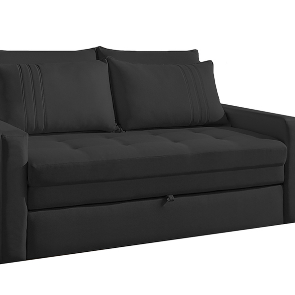 Sofá Cama 3 Lugares Preto Em Veludo 1,60m Exit