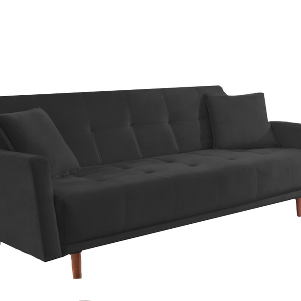 Sofá Cama 3 Lugares Preto Em Veludo 2,05m Keela
