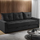 Sofá Cama 3 Lugares Preto Em Veludo 2,16m Lacoo