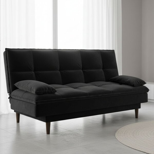 Sofá Cama 3 Lugares Reclinável Com Almofadas Liverpool Preto