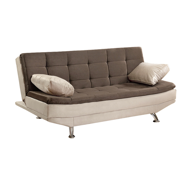 Sofá Cama 3 Lugares Reclinável Valencia Veludo Bege E Marrom