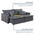 Sofá Cama 3 Lugares Retrátil 200cm Veludo Cinza Escuro  Velud