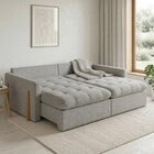 Sofá Cama 3 Lugares Retrátil Reclinável 200cm Linho Com Molas