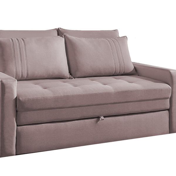 Sofá Cama 3 Lugares Rosé Em Veludo 1,60m Exit