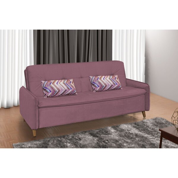 Sofá Cama 4 Lugares Veludo Donna Matrix Rosê / Abstrato