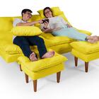 Sofá Cama Andorra Com Banqueta Suede Amarelo 3 Posições Pés M