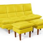 Sofá Cama Andorra Com Banqueta Suede Amarelo 3 Posições Pés M