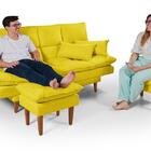 Sofá Cama Andorra Com Banqueta Suede Amarelo 3 Posições Pés M