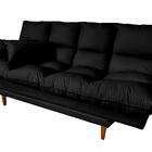 Sofá Cama Andorra Corano Preto Pés Madeira 3 Lugares Império