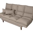 Sofá Cama Andorra Linho Bege 3 Posições Pés Madeira Império