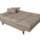 Sofá Cama Andorra Linho Bege 3 Posições Pés Madeira Império