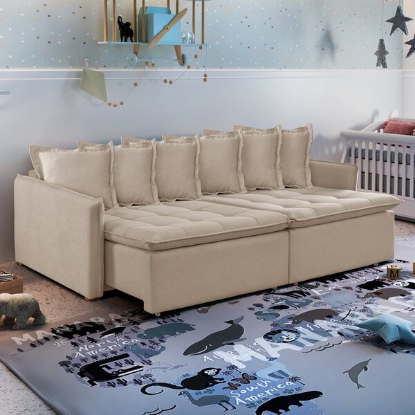 Sofa Cama Baba 220cm Retratil E Reclinavel Carolina Linho/cru
