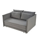 Sofa Cama Bed Com 2 Lugares Assento Linho Cinza Base Madeira