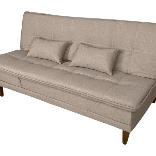 Sofá Cama Berlim Linho Bege Plus Luxo Base Madeira Império Co