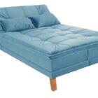 Sofá Cama Berlim Pés De Madeira Suede Azul Turquesa