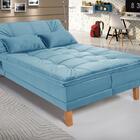 Sofá Cama Berlim Pés De Madeira Suede Azul Turquesa