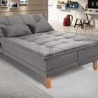 Sofá Cama Berlim Pés De Madeira Suede Cinza