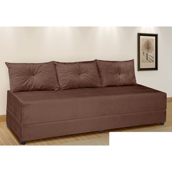 Sofá Cama Bicama Sofanete Anna Alice 03 Lugares Suede Marrom
