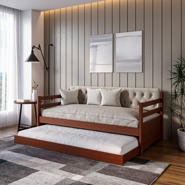 Sofá Cama Bicama Solteiro Madeira Maciça Lux Castanho