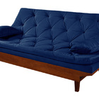 Sofá Cama Caribe 3 Lugares Com 2 Banqueta Tecido Suede Azul-m