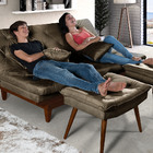 Sofá Cama Caribe 3 Lugares Com 2 Banqueta Tecido Suede Marrom