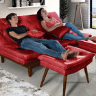 Sofá Cama Caribe 3 Lugares Com 2 Banqueta Tecido Suede Vermel