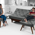 Sofá Cama Caribe 3 Lugares Com 2 Banquetas Revestimento Couri