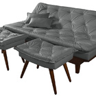 Sofá Cama Caribe 3 Lugares Com 2 Banquetas Revestimento Couri