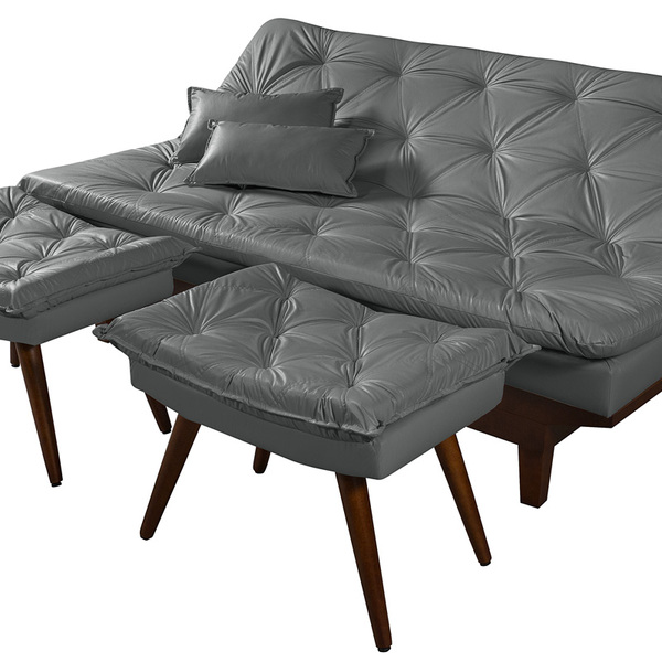 Sofá Cama Caribe 3 Lugares Com 2 Banquetas Revestimento Couri