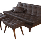 Sofá Cama Caribe 3 Lugares Com 2 Banquetas Revestimento Couri