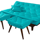 Sofá Cama Caribe 3 Lugares Com 2 Banquetas Revestimento Couri