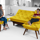 Sofá Cama Caribe 3 Lugares Com 2 Banquetas Revestimento Couri