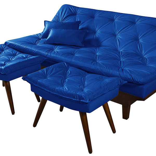 Sofá Cama Caribe 3 Lugares Com 2 Banquetas Revestimento Couri