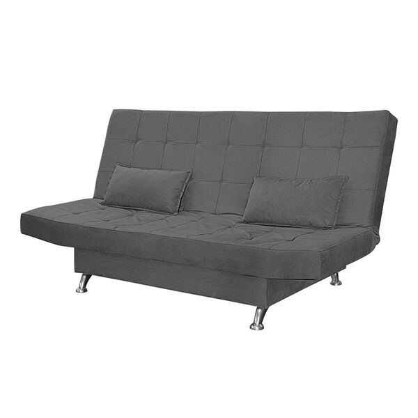 Sofá Cama Casal 3 Lugares Com Almofadas Bettina Suede Cinza