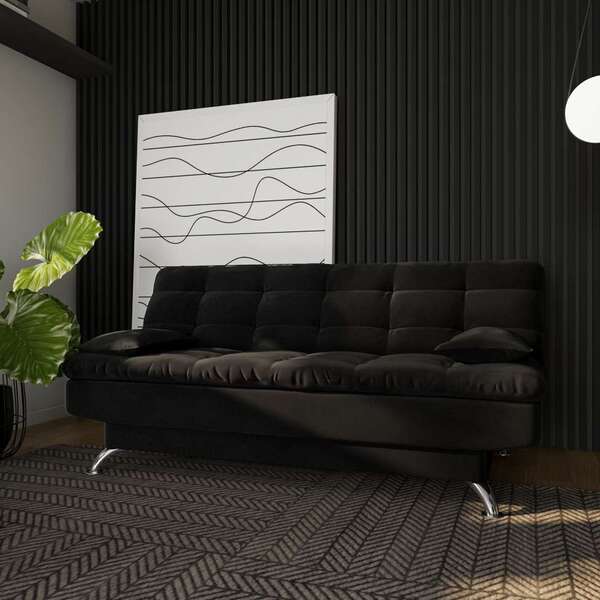 Sofá-cama Casal 3 Lugares Excelencia Suede Pés De Metal Preto