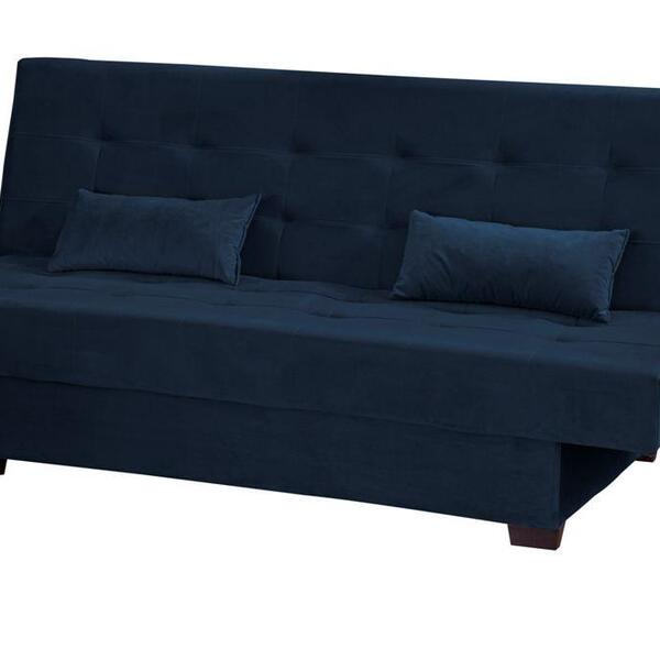 Sofá Cama Casal 3 Lugares Laila - Veludo Azul Marinho