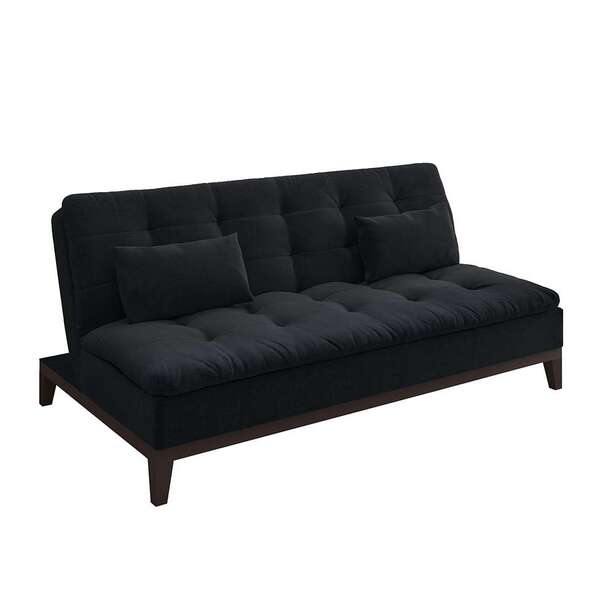 Sofá-cama Casal 3 Lugares Premium Suede Pés De Madeira Preto