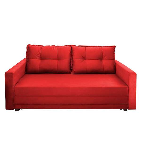 Sofá-cama Casal 3 Lugares Trancoso Suede Liso Vermelho