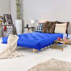 Sofa Cama Casal Azul Royal Com Madeira Maciça.