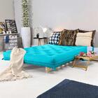 Sofa Cama Casal Azul Tiffany Com Madeira Maciça.