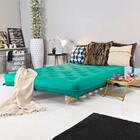 Sofa Cama Casal Azul Turquesa Com Madeira Maciça.