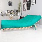 Sofa Cama Casal Azul Turquesa Com Madeira Maciça.