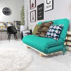 Sofa Cama Casal Azul Turquesa Com Madeira Maciça.