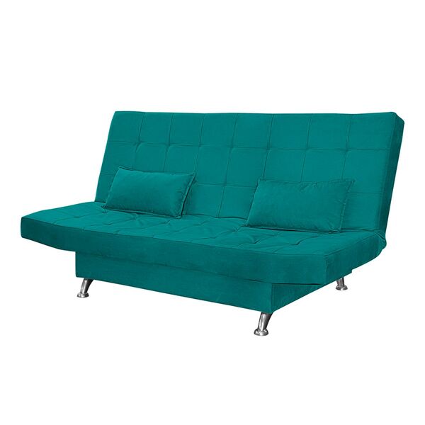 Sofá Cama Casal Com Almofadas Bettina Suede Azul Turquesa