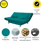 Sofá Cama Casal Com Almofadas Bettina Suede Azul Turquesa